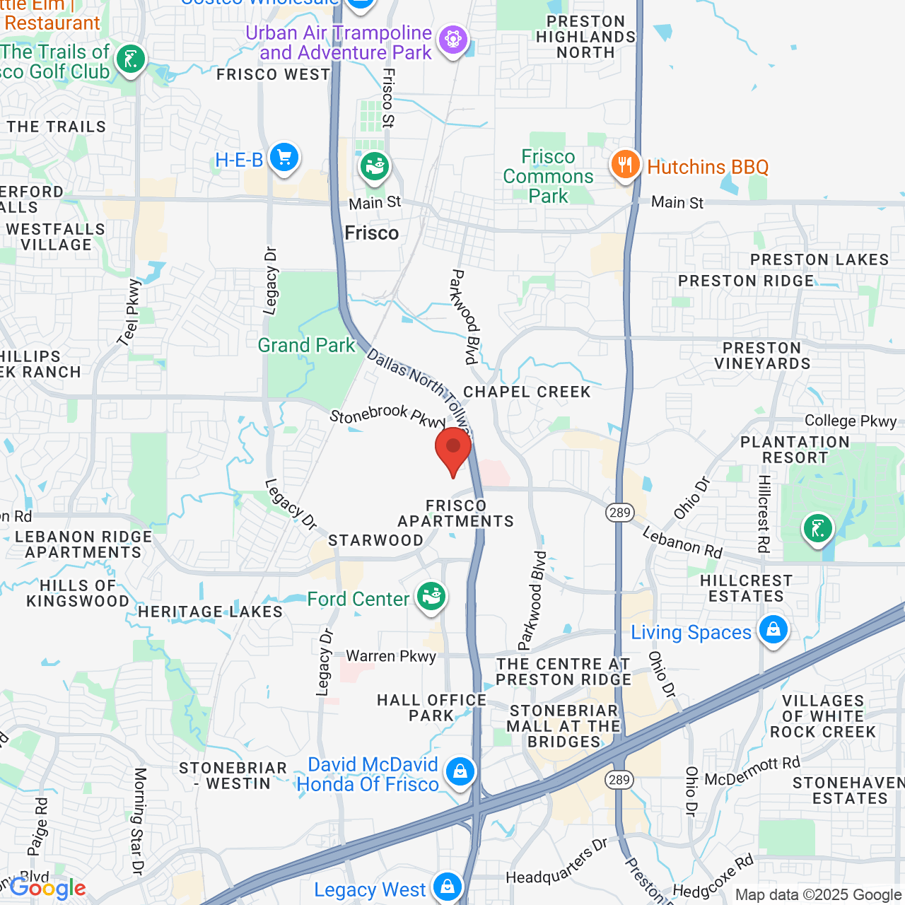 Google map image of our location in 6898 Lebanon Rd Frisco, TX